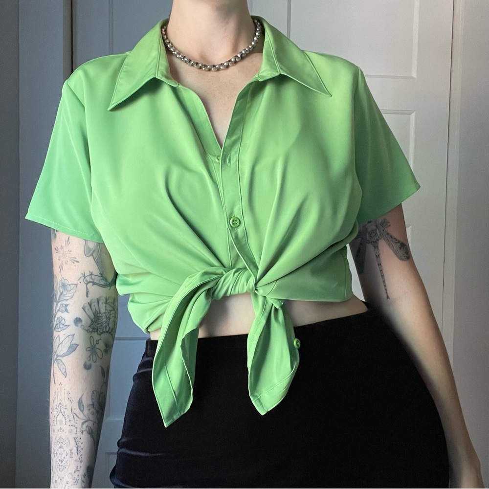 Y2K Green Short Sleeve Button Up
